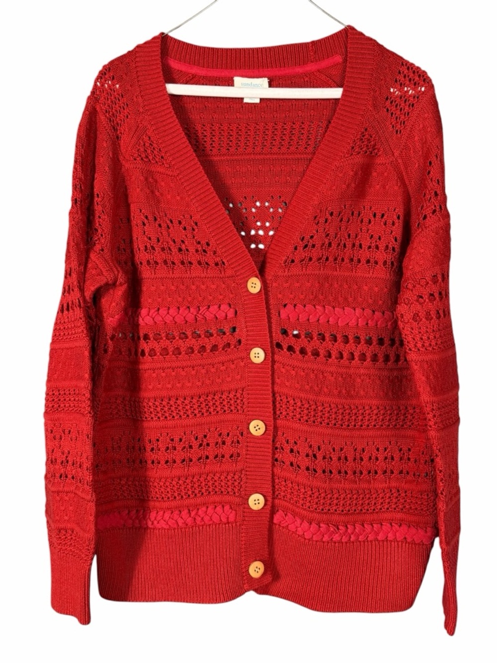 Sundance Sweater Cardigan Size Large Rust Red V-Neck Button Front Preppy